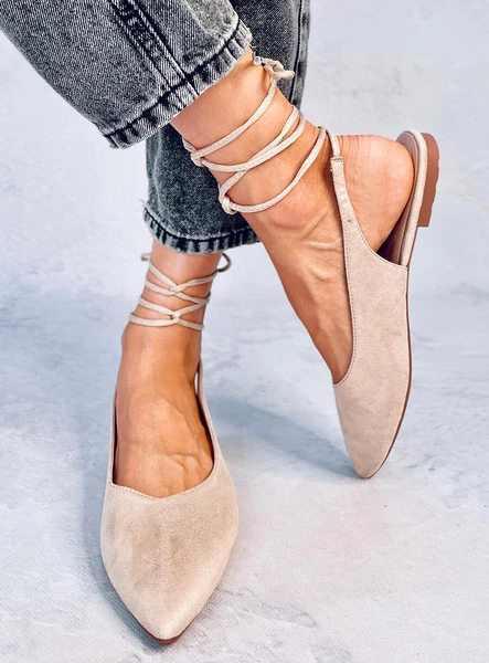 Wiązane baleriny z odkrytą piętą PIRSON BEIGE