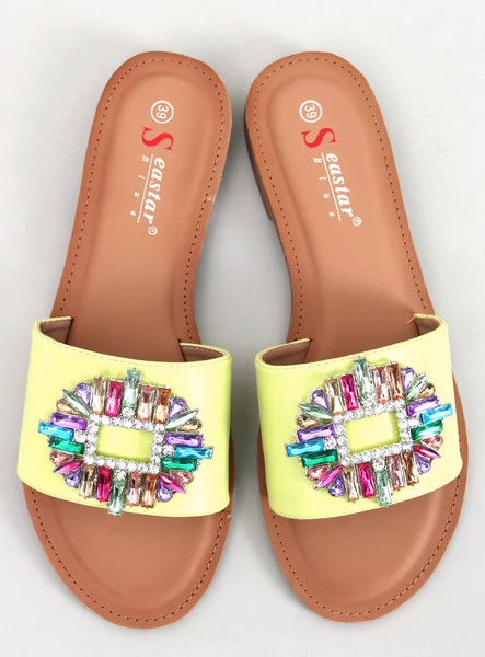 Klapki z kolorowymi kamieniami LOWELL GREEN