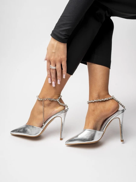 Damskie Szpilki KAYLA Silver – Błyszczący Urok i Biżuteryjny Akcent