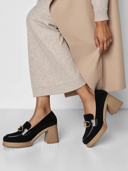 Damskie Loafersy LUX GRACE BLACK – Elegancja i Stabilny Obcas