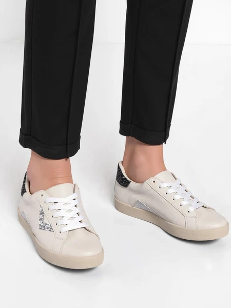 Damskie Sneakersy – Białe, Brokatowe Wstawki Sienna SILVER