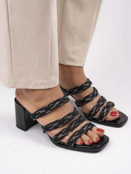 Sandały na obcasie plecione eleganckie w kolorze Black