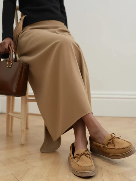 Damskie Mokasyny – Camel, Zamszowe Lucia CAMEL