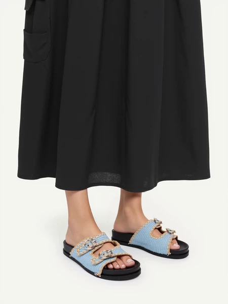 Klapki damskie na platformie z regulowanymi paskami w kolorze Blue