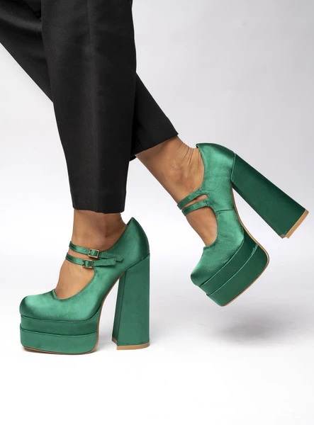 Czółenka na platformie satynowe PRANDI GREEN