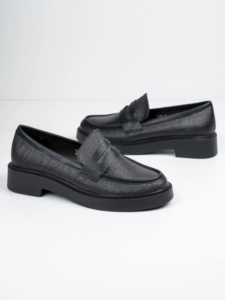 Mokasyny eleganckie damskie ze skóry w kolorze Black