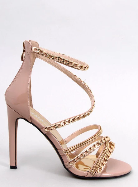 Sandałki na szpilce z łańcuszkami CHESTER NUDE