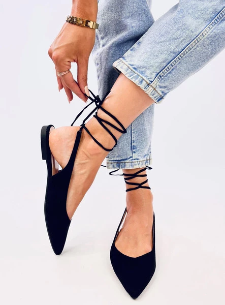 Baleriny bez pięty wiązane DENTONI BLACK