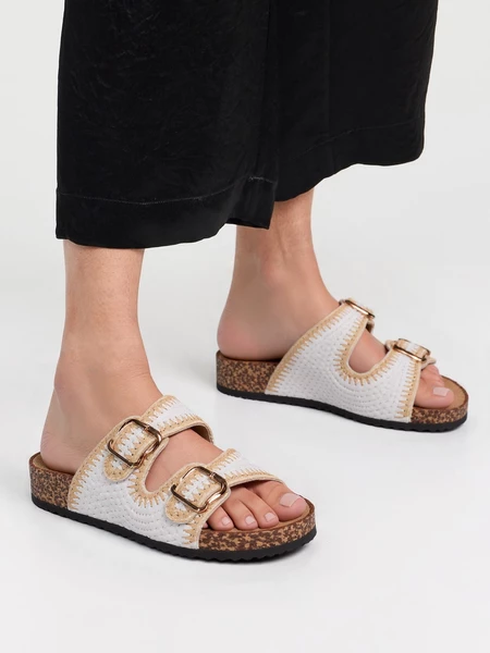 Klapki damskie z klamrami i korkową podeszwą White