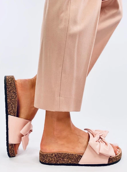 Klapki korkowe z kokardą BUSSI PINK