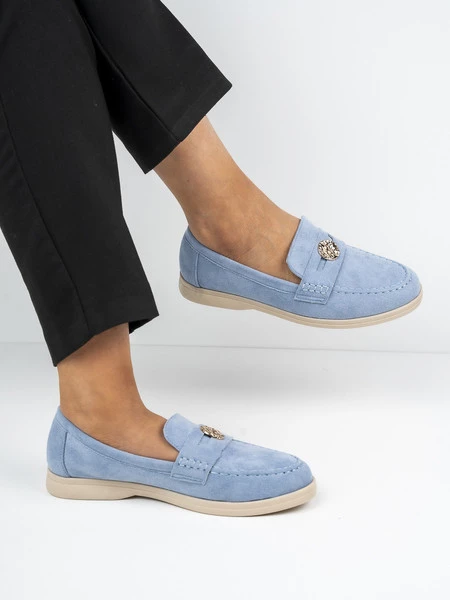 Mokasyny damskie z ozdobnym złotym guzikiem BLUE