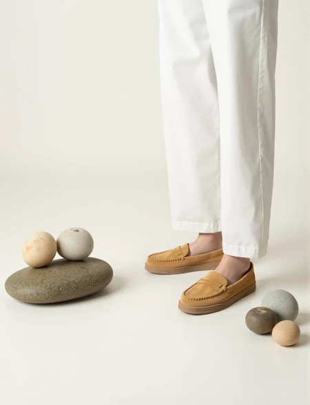 Damskie Mokasyny – Camel, Zamszowe Martina CAMEL