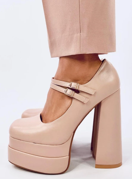 Czółenka na platformie licowe LOIT BEIGE