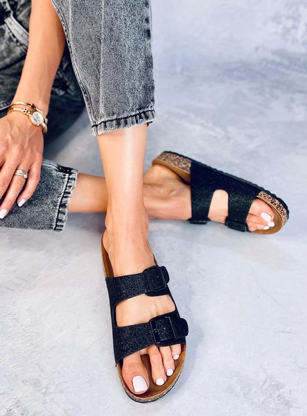 Klapki korkowe brokatowe ALEXA BLACK