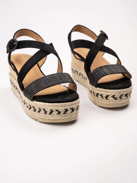 Czarne sandały damskie na koturnie BLACK