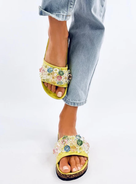 Klapki korkowe z kamieniami MALIV GREEN