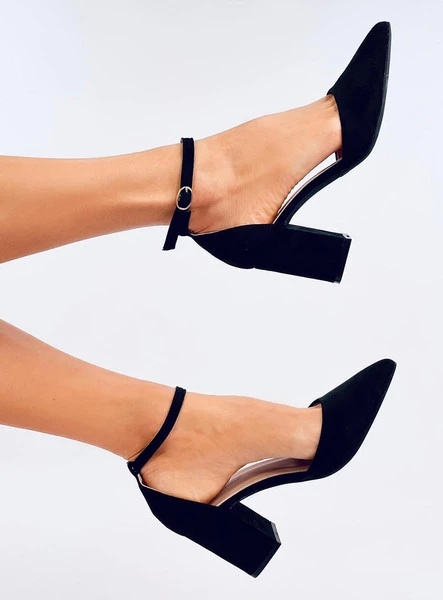 Czółenka na słupku zapinane na kostkę POZZI BLACK