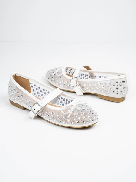 Baleriny wieczorowe z kryształkami w kolorze White