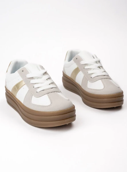 Damskie Sneakersy ALMA WHITE – Subtelna Platforma i Kontrastowe Akcenty