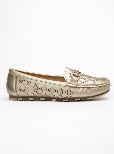 Damskie Mokasyny LIA GOLD – Ażurowy Wzór i Luksusowy Akcent