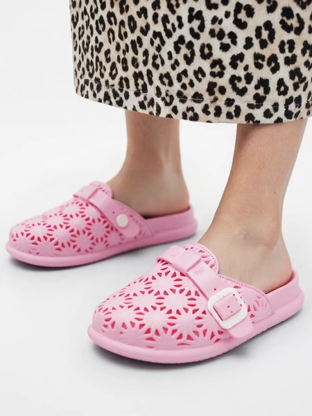 Damskie Klapki FLOWER BUCKLE PINK