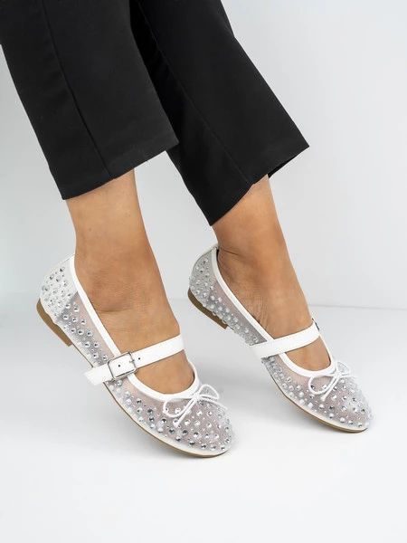 Baleriny wieczorowe z kryształkami w kolorze White