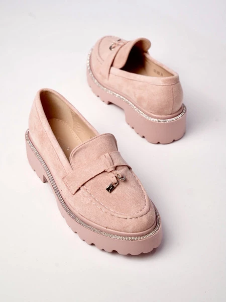 Damskie Mokasyny – Pudrowy Róż, Zamsz Alessa PINK