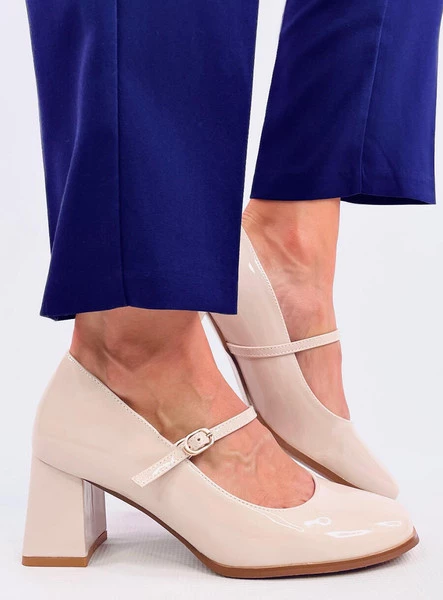 Czółenka na obcasie w stylu Mary Jane VALONIS BEIGE