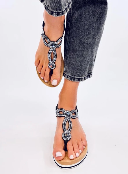 Sandałki japonki z cyrkoniami HARANI BLACK