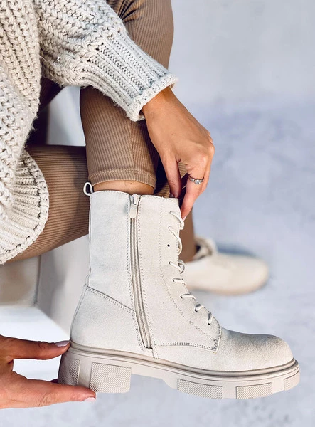 Botki sznurowane zamszowe LAVEY BEIGE