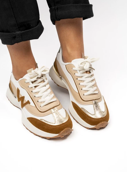 Damskie Sneakersy WANDA WHITE BROWN – Stylowe Warstwy i Naturalna Kolorystyka