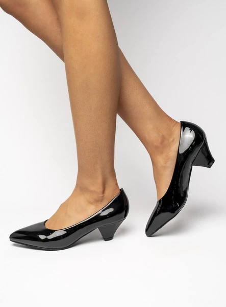 Eleganckie Lakierowane czółenka na niskim obcasie BLACK 