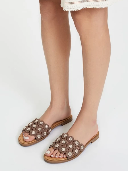 Klapki Elegance Kwiaty Khaki