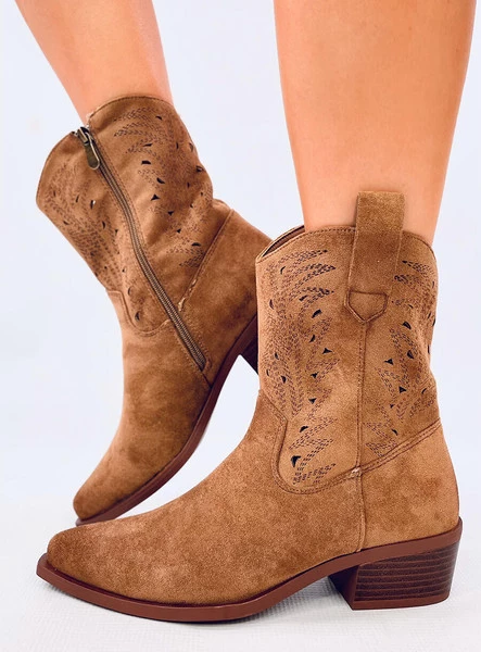 Botki kowbojki ażurowe AUSTEN KHAKI