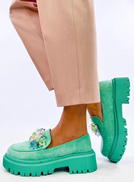 Mokasyny na platformie z kamieniami STEFANI GREEN