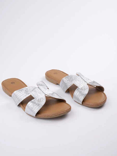 Klapki płaskie damskie z metalicznym wykończeniem Silver
