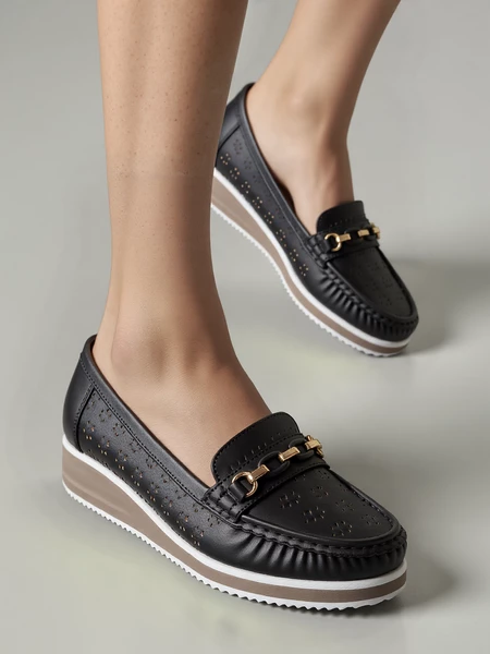 Damskie Mokasyny LENA BLACK – Ażurowa Elegancja i Komfort na Co Dzień